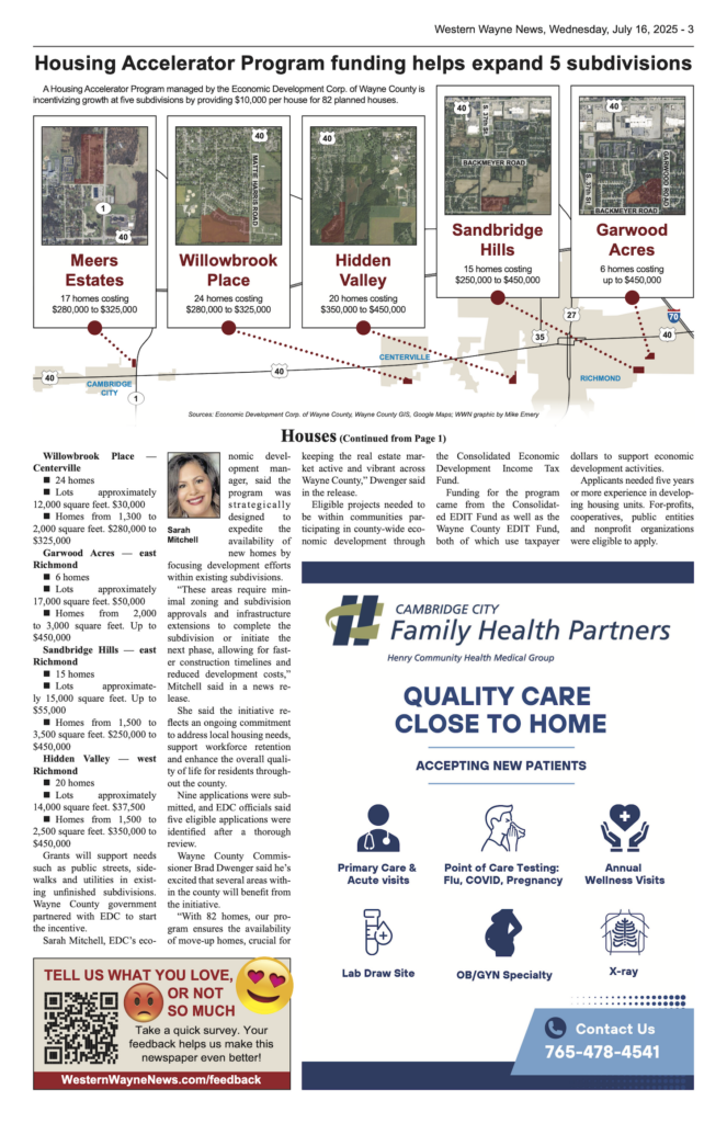 A July 16, 2025 newspaper page displaying award-winning graphics and layout from WWN's Mike Emery.