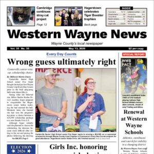 The top half of the front page of the latest issue of the Western Wayne News