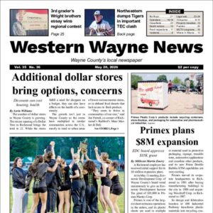 The top half of the front page of the latest issue of the Western Wayne News