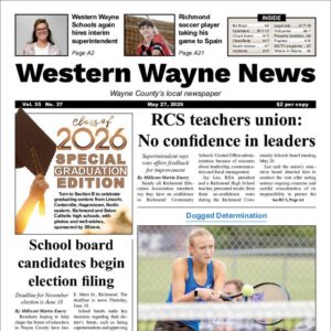 The top half of the front page of the latest issue of the Western Wayne News