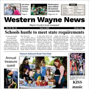 The top half of the front page of the latest issue of the Western Wayne News
