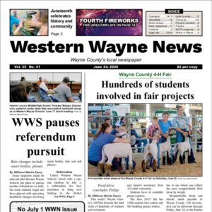 The top half of the front page of the latest issue of the Western Wayne News