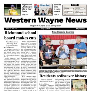 The top half of the front page of the latest issue of the Western Wayne News
