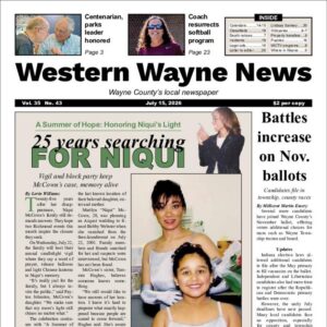 The top half of the front page of the latest issue of the Western Wayne News