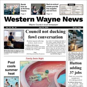 The top half of the front page of the latest issue of the Western Wayne News