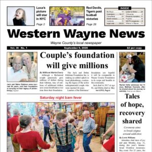 The top half of the front page of the latest issue of the Western Wayne News