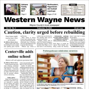 The top half of the front page of the latest issue of the Western Wayne News