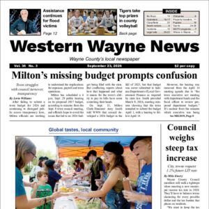 The top half of the front page of the latest issue of the Western Wayne News