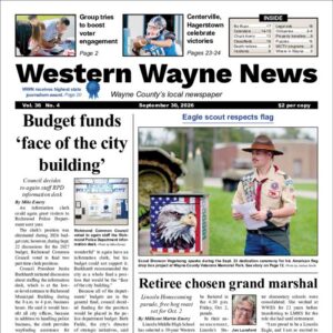 The top half of the front page of the latest issue of the Western Wayne News