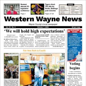 The top half of the front page of the latest issue of the Western Wayne News