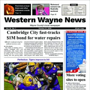 The top half of the front page of the latest issue of the Western Wayne News