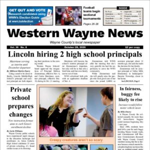 The top half of the front page of the latest issue of the Western Wayne News